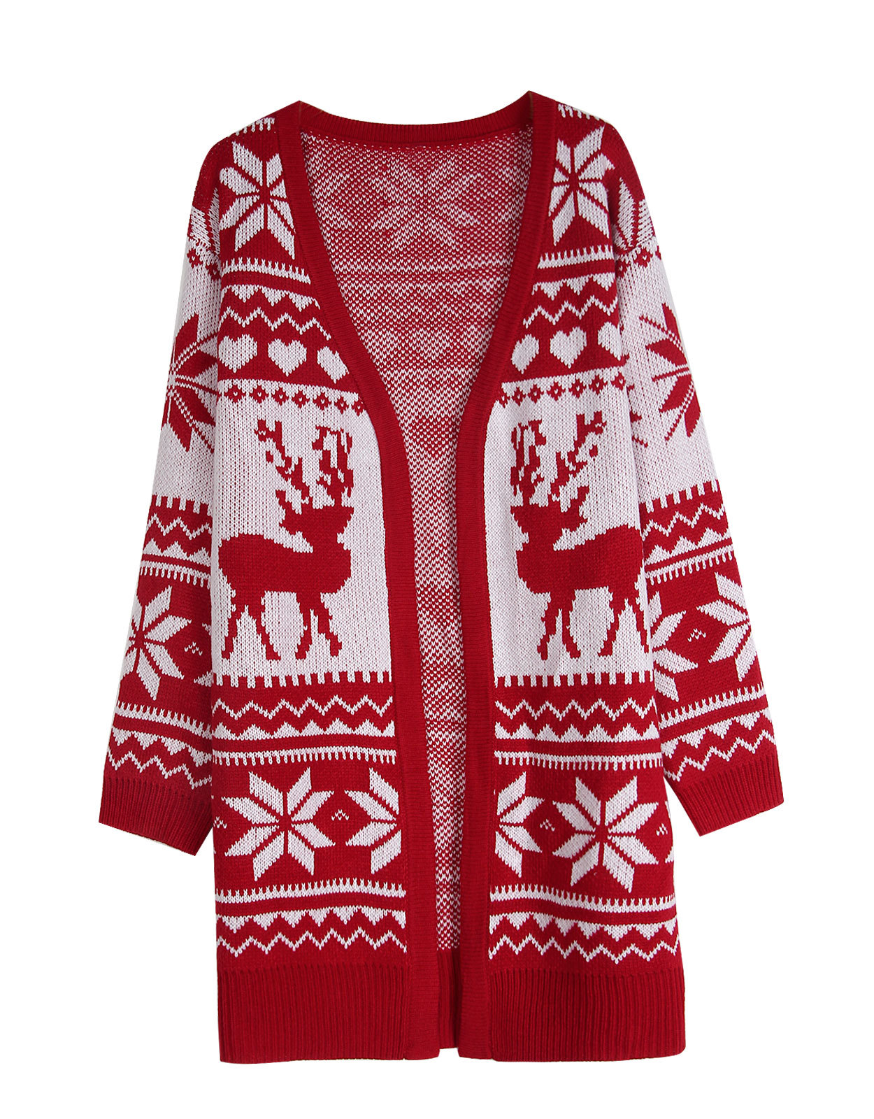 Womens Christmas Knit Cardigan Long Open Front Knit Sweater Winter Outerwear